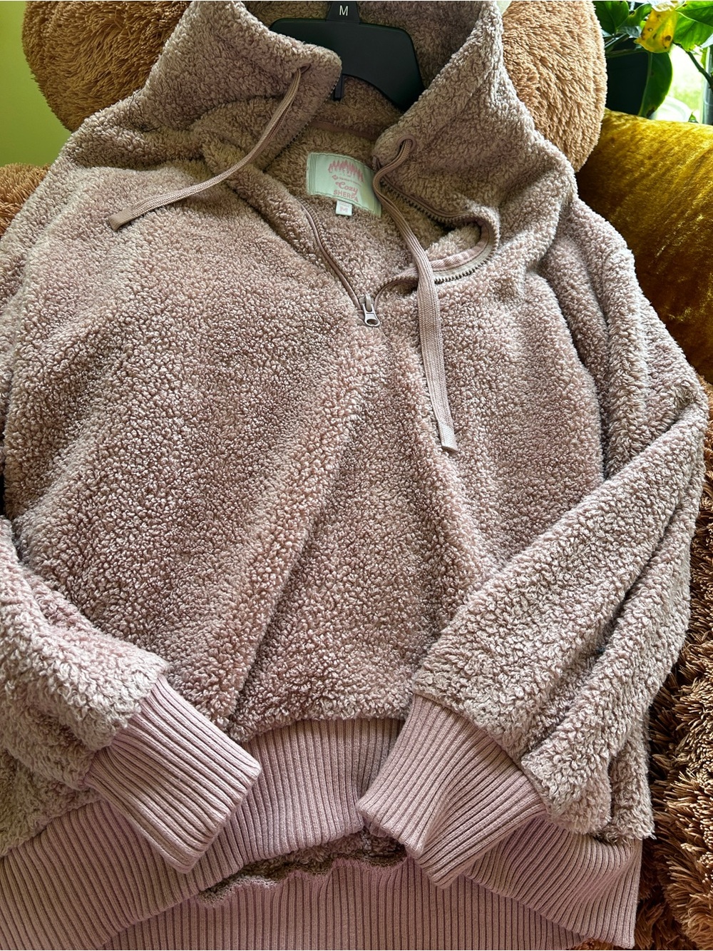 Sherpa Half-Zip Pullover Hoodie - Dusty Rose